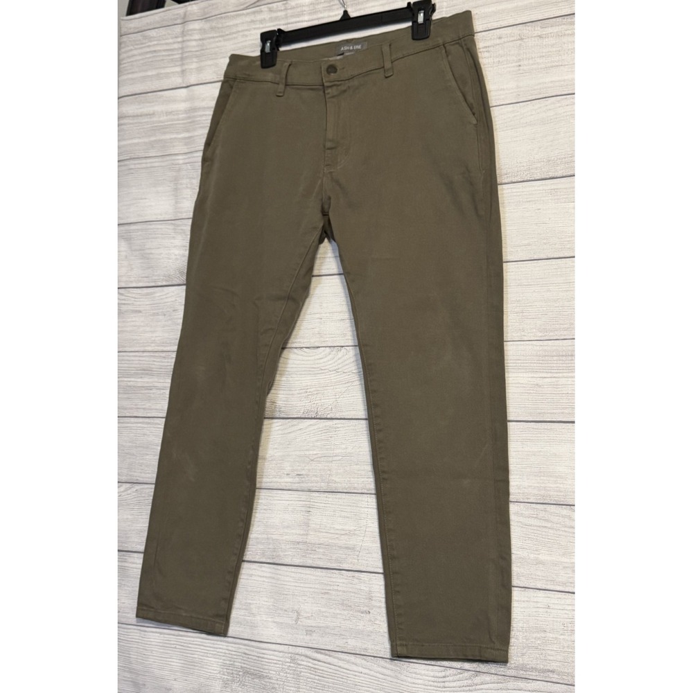 Ash & Erie Men Stretch Chino Pants 33x29 Olive Brown Casual - Picture 2 of 7